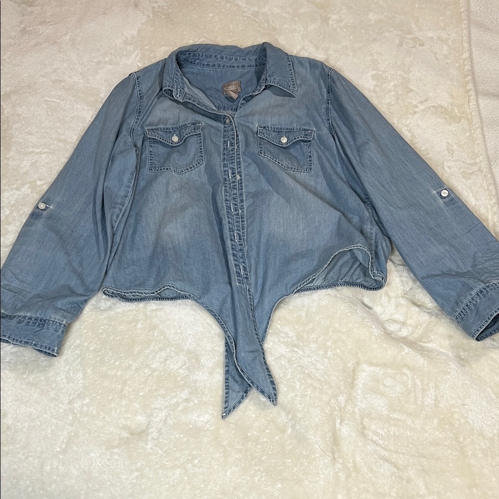 Chico’s Denim Button-Up Shirt with Front Tie